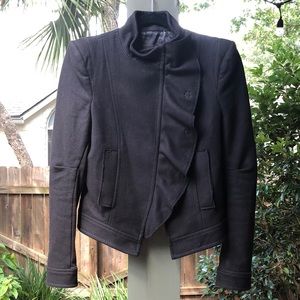 BCBGMAXAZRIA Black Ruffle biker moto jacket